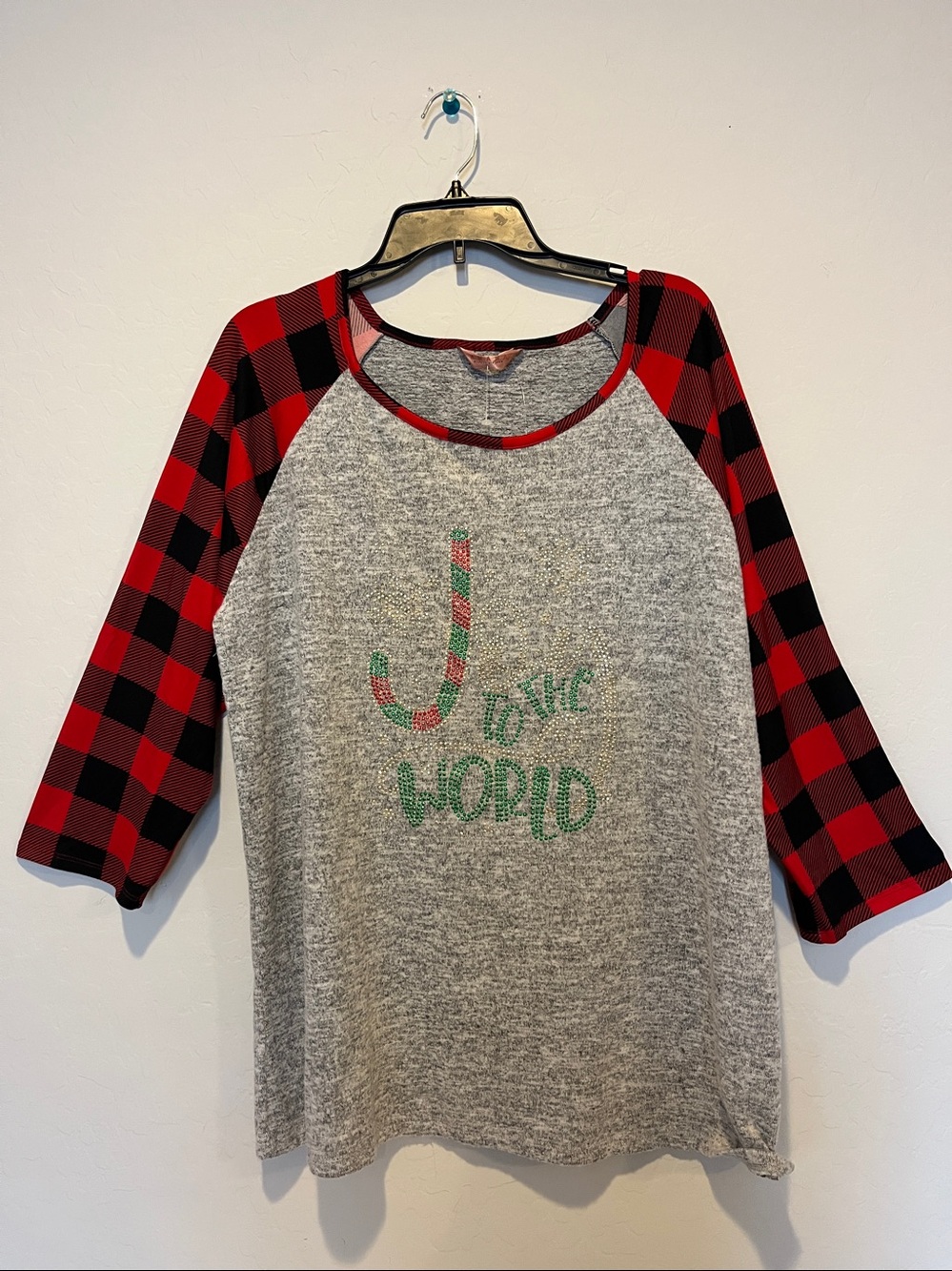 AMANA Gray Heather raglan-style Top with embellishment rhinestones Women Size 3X